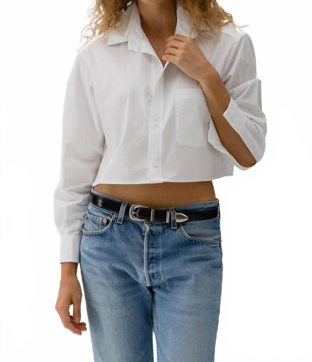 NEW CISSA crop button down wrap shirt in optic white